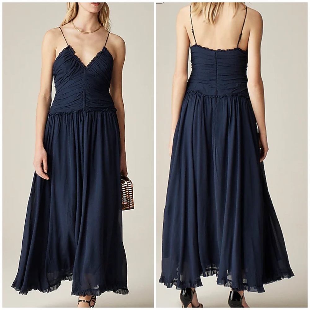 J Crew Collection Ruched Chiffon Dress Navy Blue Size 4